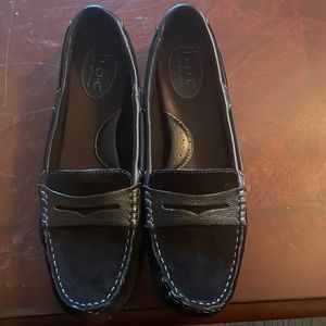 Black suede and leather flats